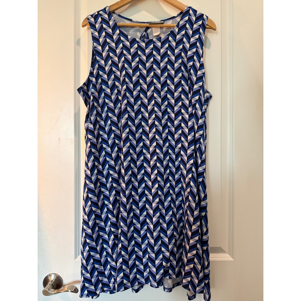 Allison Brittney Plus Blue Geometric Chevron Sleeveless Tunic Dress Size 2X